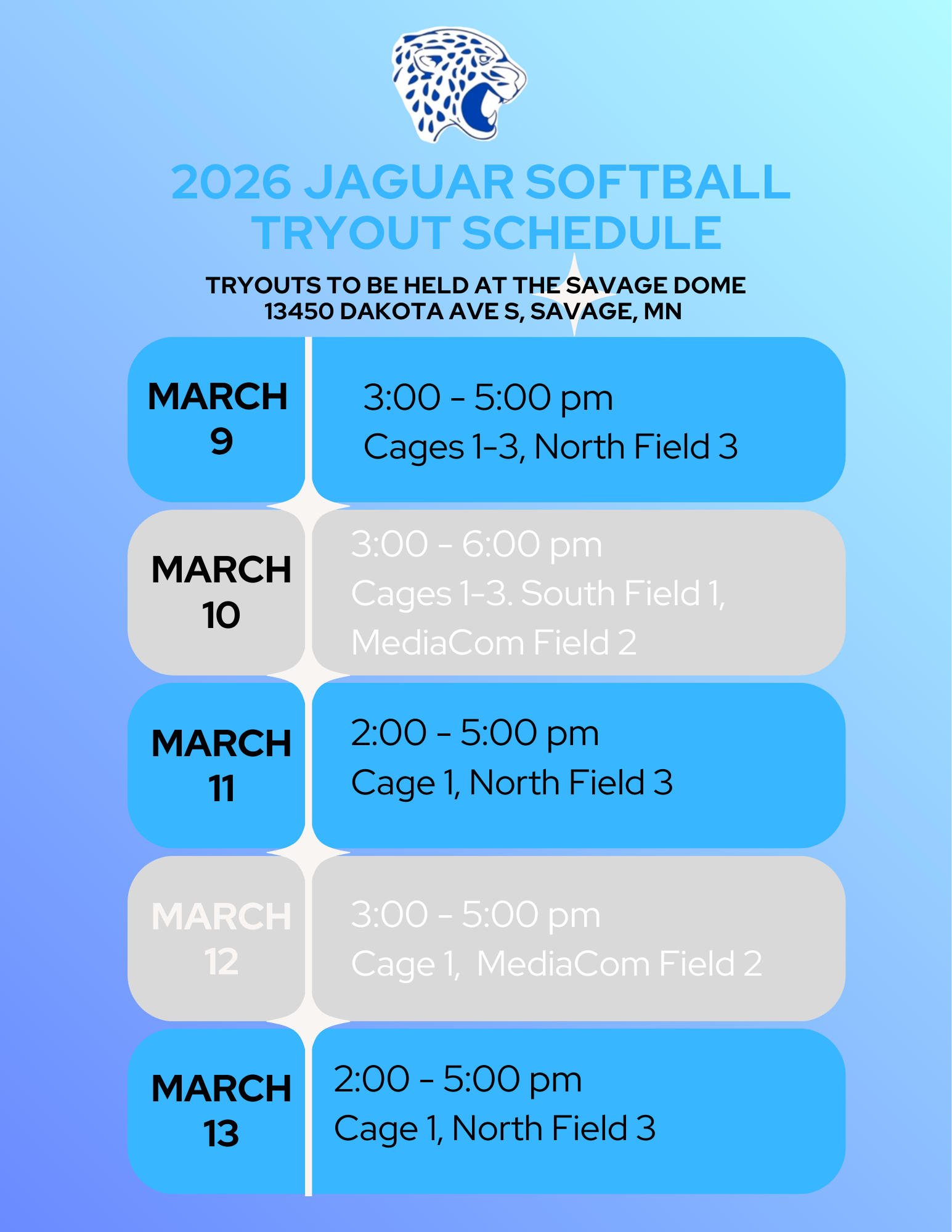2026 Tryout schedule