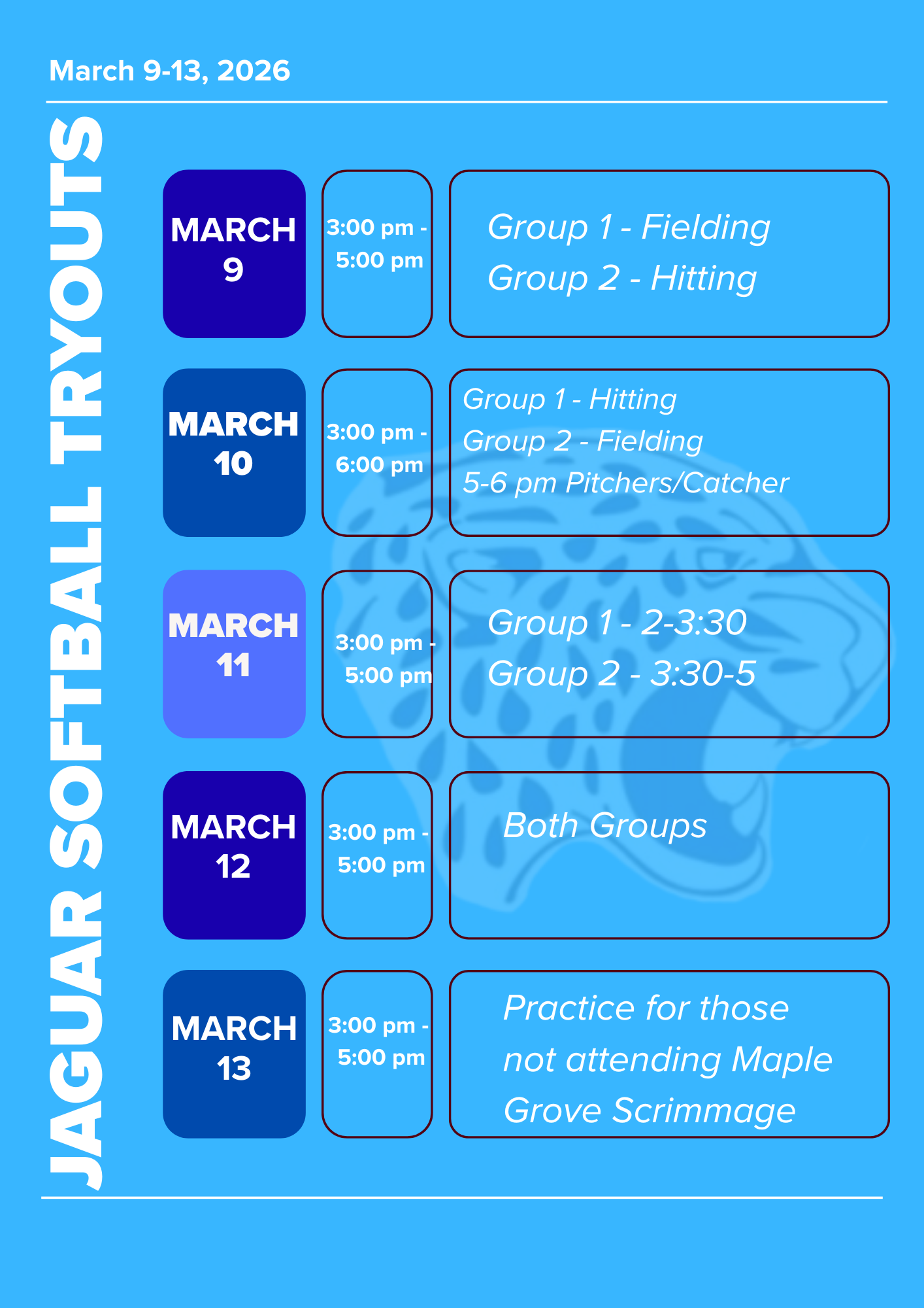 2026 tryouts schedule
